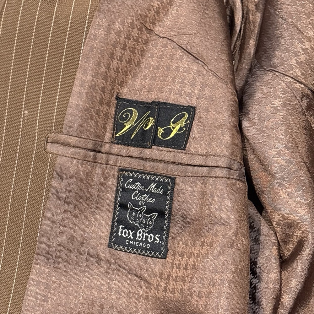 Vintage Fox Brothers Suit Brown Pinstripe Double Breasted Gangster Look - Picture 7 of 16
